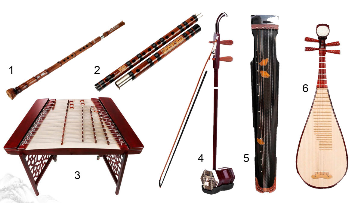 Instrumentos de Arturia Augmented YANGTZE: 1. Xiao 2. Dizi 3. Yangqin 4.Erhu 5.Guqin 6. Pipa