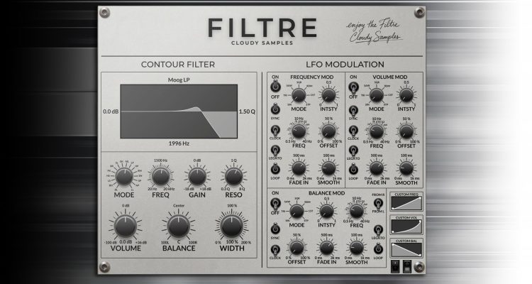 Cloudy Samples Filtre: Panel de filtro de contorno y motor de triple LFO disponible gratis en VST3 y AU
