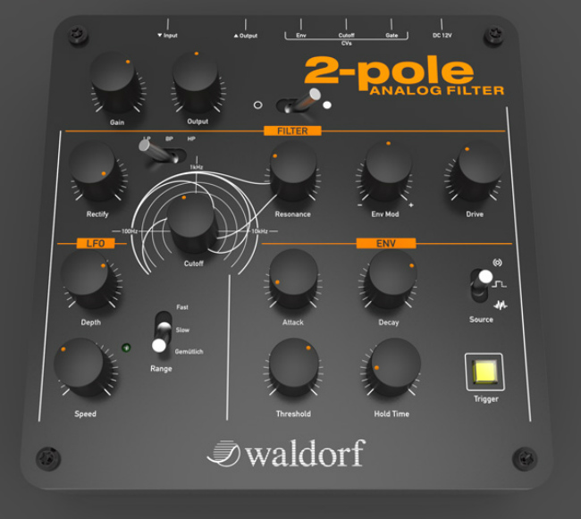 El panel frontal de Waldorf 2-Pole hace gala del práctico concepto 'un knob por función'  